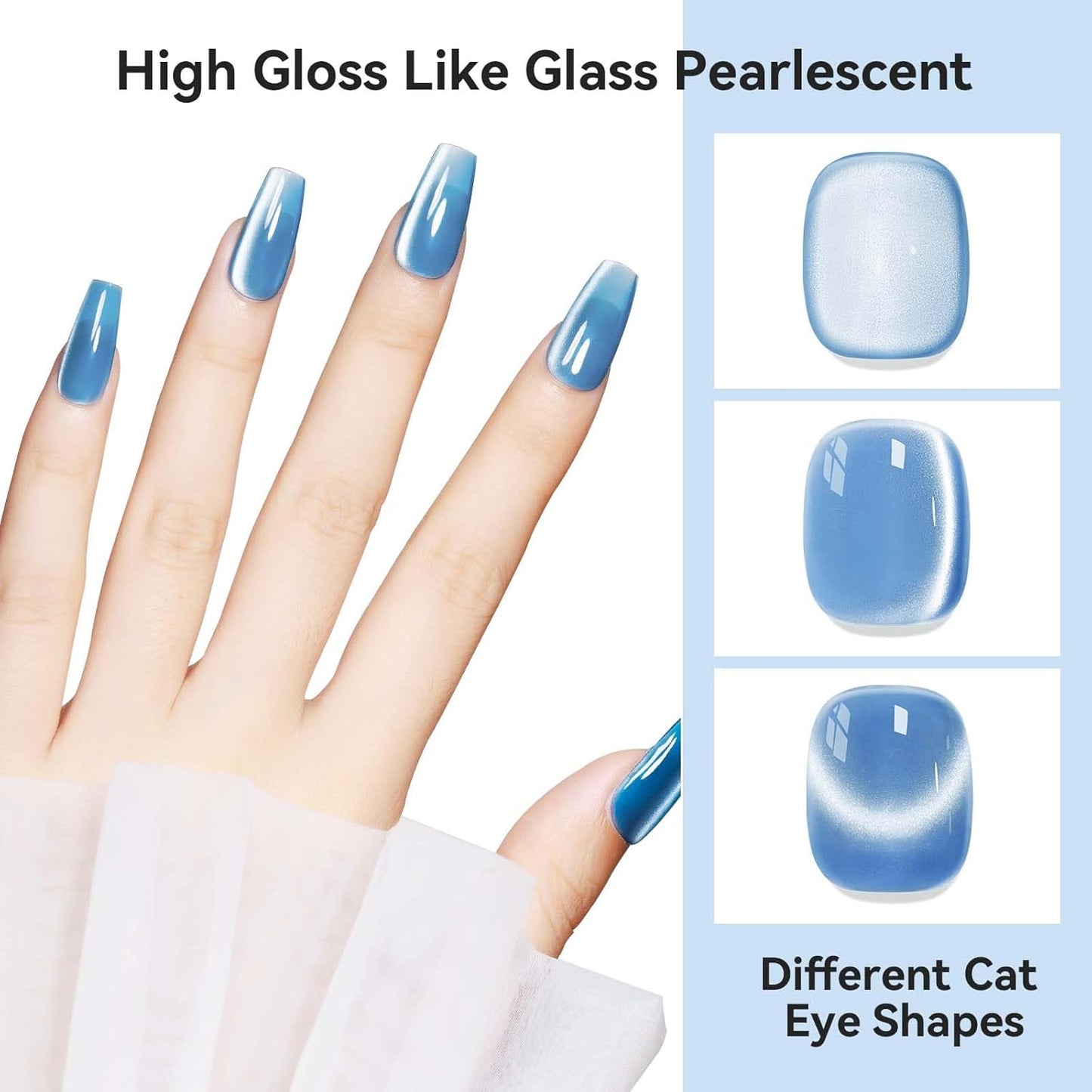 Moonlight Cat Eye Gel Nail Polish 12ML Blue Glitter Magnetic Gel Polish Velvet Ceramic Effect Crystal Shimmer Cateye Soak Off Manicure Salon At Home 1Pc-Velvo Beauty