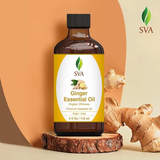 SVA Ginger Essential Oil – 4 Fl Oz – 100% Natural Ginger Oil - for Diffuser, Hair Care, Face, Skin Care, Aromatherapy, Scalp and Body Massage, Soap and Candle Making – with Dropper-Velvo Beauty