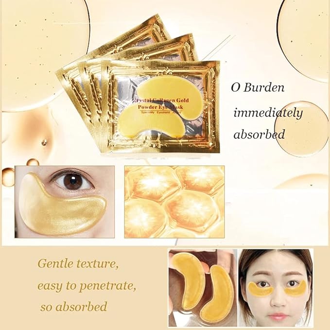 24K Gold Crystal Collagen Under Eye Mask, Anti Aging Hyaluronic Acid Under Eye Patches for Moisturizing & Reducing Dark Circles (15 Pairs)-Velvo Beauty