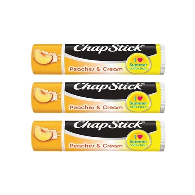 Peaches and Cream Chapstick 3-Pack. Includes Bonus Lip Balm Holder Keychain (Pink). Limited Edition Flavor from the Chapstick I Love Summer Collection, Unique Gift Bundle from-Velvo Beauty