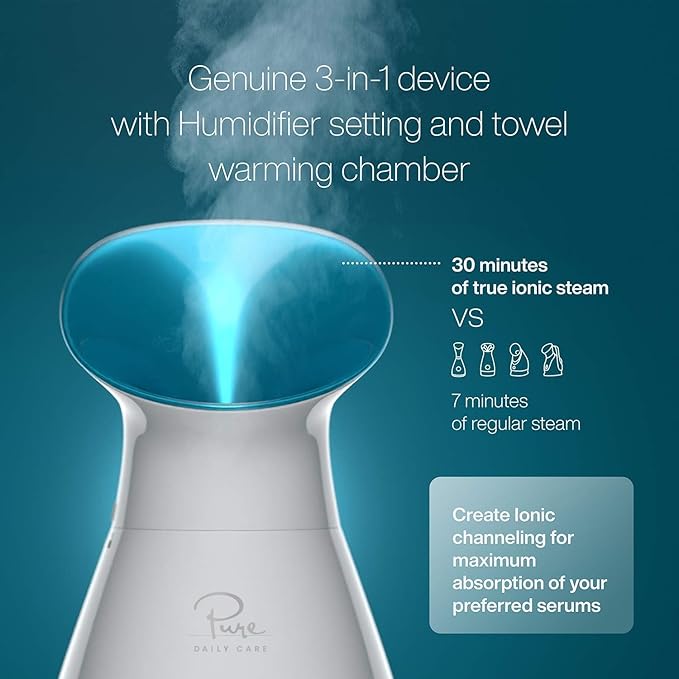 Pure Daily Care NanoSteamer Large 3-in-1 Nano Ionic Facial Steamer with Precise Temp Control - Humidifier - Unclogs Pores - Blackheads - Spa Quality - Bonus 5 Piece Stainless Steel Skin Kit (Teal)-Velvo Beauty