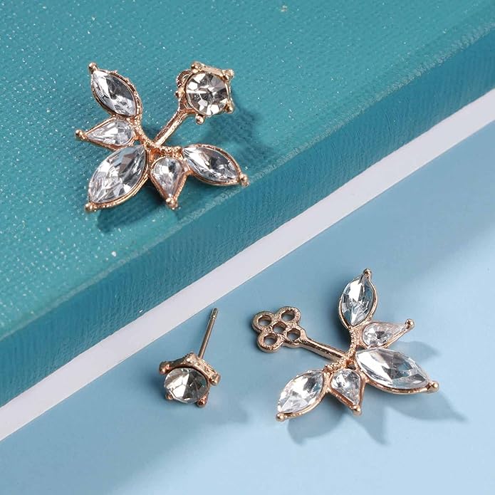Boho Crystal Lotus Jackets Earrings Gold Crystal Studs Earrings Sparkle Rhinestone Ear Jackets Earrings CZ Ear Climber Earrings Wedding Earrings Jewelry for Women and Girls-Velvo Beauty