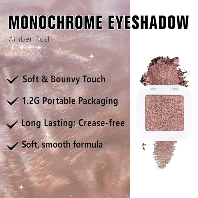 evpct Rose Gold Single Eyeshadow Palette Makeup for Older Women, Amber Rush Brown Shimmer Glitter Sparkly Cream Eye Shadow Palette Brightener Makeup for Older Women, High Pigment Monochrome Eyeshadow-Velvo Beauty