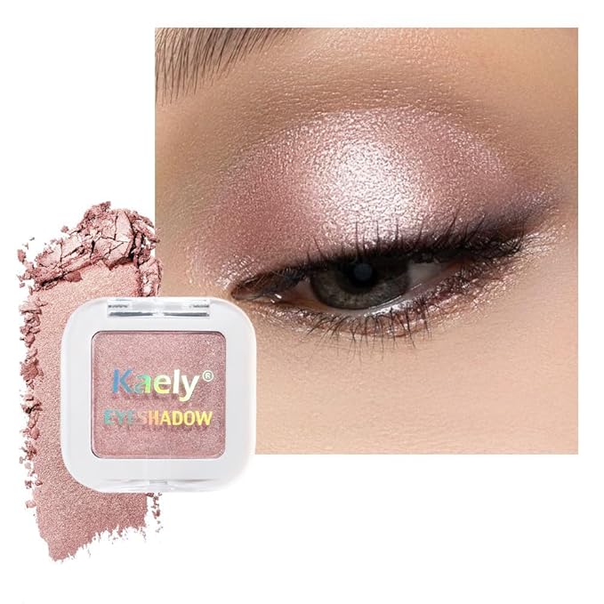 evpct Dusty Pink Champagne Single Eyeshadow Palette, Rose Gold Ice Pink Nude Glitter Cream Eye shadow Palette Singles Brightener Makeup for Older Women, High Pigment Waterproof Monochrome Eyeshadow-Velvo Beauty