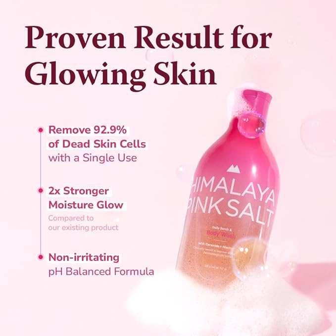 HIMALAYA PINKSALT Daily Scrub & Body Wash - Exfoliating Body Scrub, Dead Sea Salt & Himalayan Pink Salt, Natural Moisturizing Bodywash, Retinol & Hyaluronic Acid Shower Gel, Korean Skincare 14.1oz-Velvo Beauty