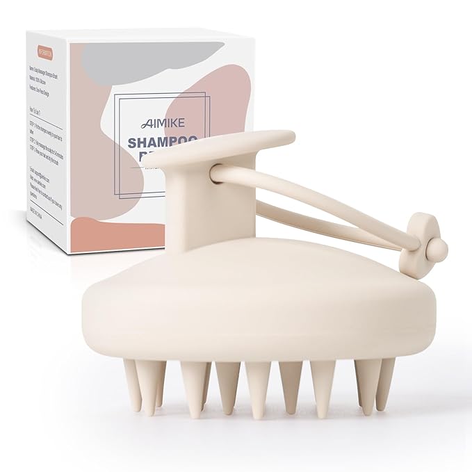 AIMIKE Scalp Massager Shampoo Brush, Soft Silicone Scalp Scrubber, Scalp Brush/Exfoliator for Washing Hair Dandruff, Scalp Massager Hair Growth Stimulator, Wet Dry Scalp Hair Scrubber - Oatmeal-Velvo Beauty