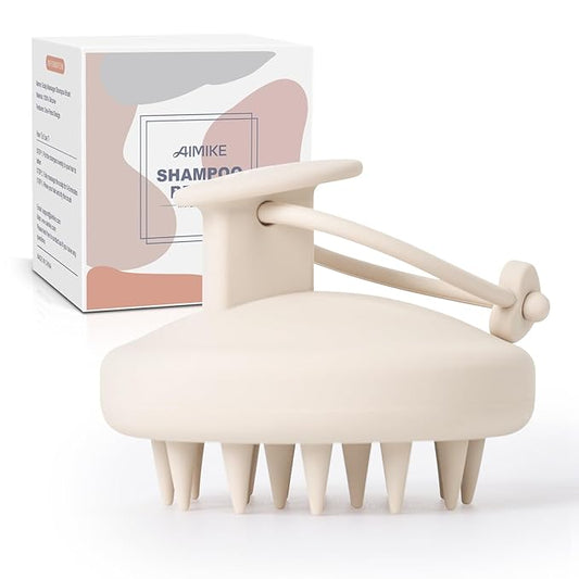 AIMIKE Scalp Massager Shampoo Brush, Soft Silicone Scalp Scrubber, Scalp Brush/Exfoliator for Washing Hair Dandruff, Scalp Massager Hair Growth Stimulator, Wet Dry Scalp Hair Scrubber - Oatmeal-Velvo Beauty