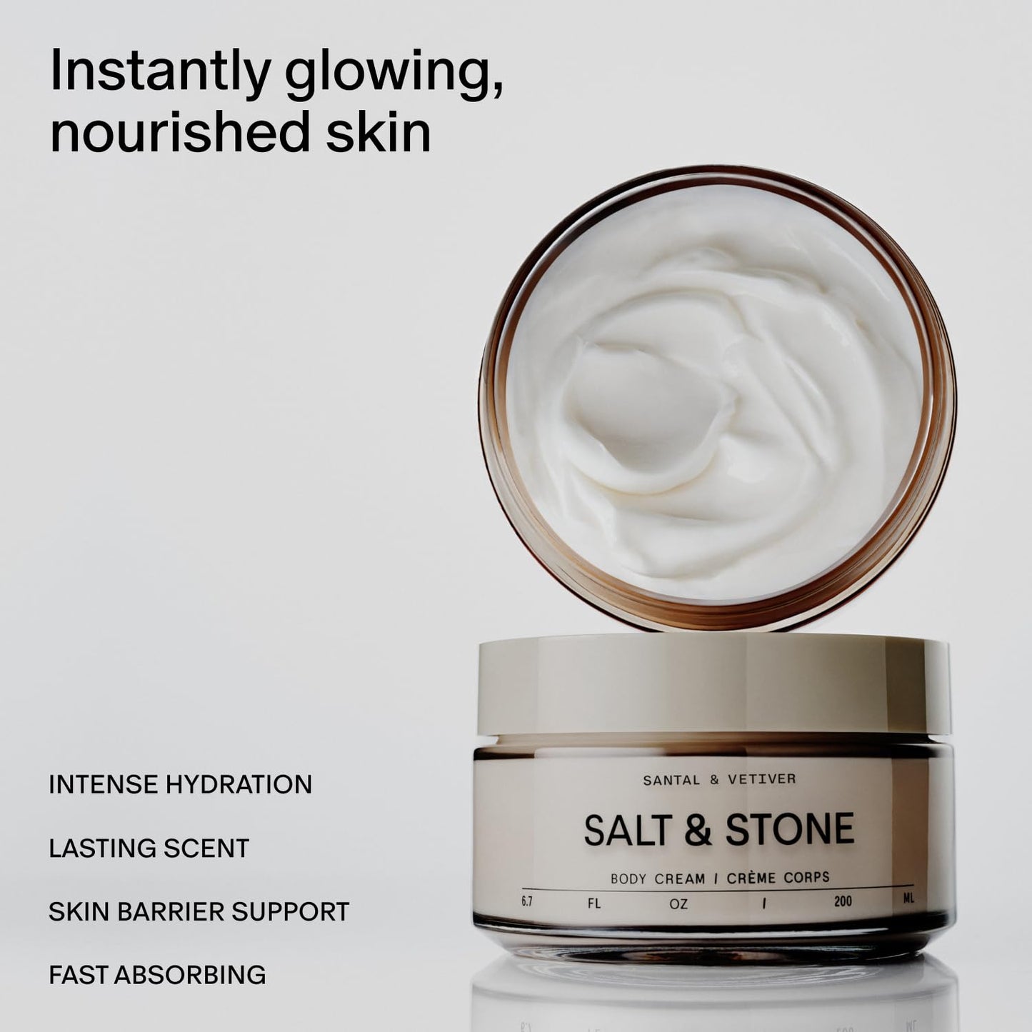 Salt & Stone Body Cream – Santal & Vetiver | Hydrating Formula with Seaweed Extracts, Spirulina & Squalane | Deep Hydration, Skin Barrier Support & Healthy Glow | for all Skin Types (6.7 fl oz)-Velvo Beauty
