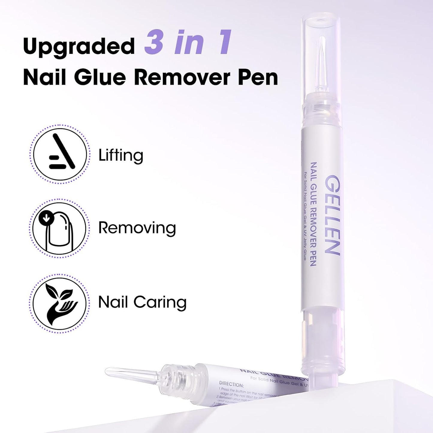 Gellen Nail Glue Remover 5 Pcs, Glue Remover Pen for Press on Nails, Non Acetone Press on Removal, 10s Quick Remove for Nail Tips Fake Nails Solid Glue Gel-Velvo Beauty