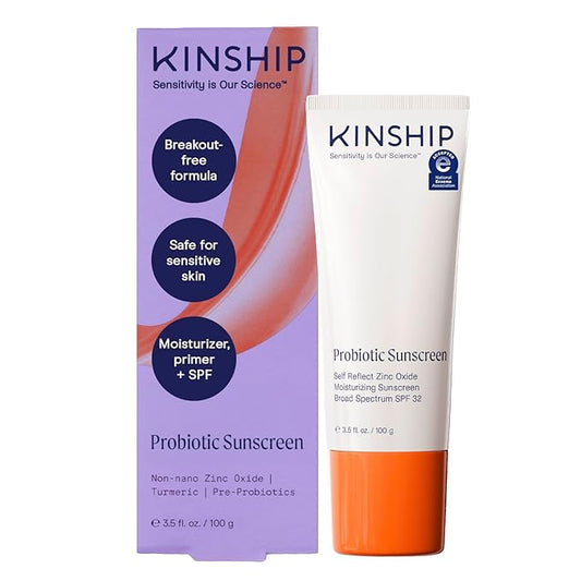 Kinship Zinc Oxide Mineral Sunscreen for Face Self Reflect SPF 32 | Vegan, Reef Safe, Non Toxic Eczema Sunscreen for Sensitive Skin | Sunblock Face Moisturizer with SPF (3.5 oz)-Velvo Beauty