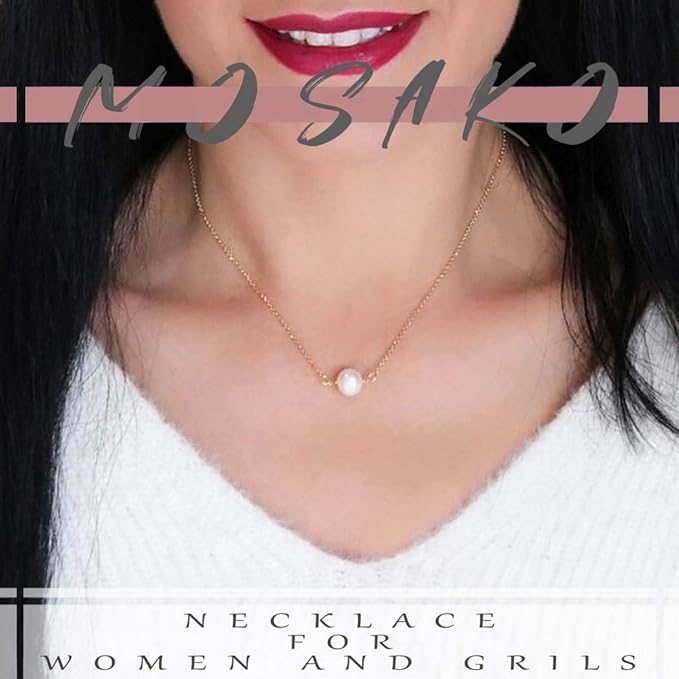 Single Pearl Pendant Necklace Chain Gold Necklace Short Necklaces for Women and Girls (Gold)-Velvo Beauty