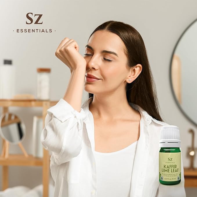 Kaffir Lime Leaf Essential Oil -100% Pure and Undiluted - Extracted from Citrus Hystrix Leaves - Earthy & Citrusy Scent with Fruity Overtones - Therapeutic Grade & Vegan - 0.17oz (5ml)-Velvo Beauty