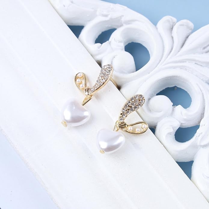 Vintage Crystal Pearl Heart Dangle Earrings Rhinestone Pearl Drop Earrings Gold Cz Pearl Stud Earrings Heart Love Earrings Jewelry for Women-Velvo Beauty