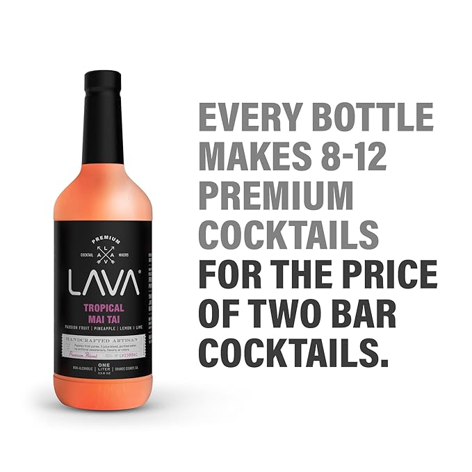 (3 Pack) LAVA Premium Tropical Mai Tai Cocktail Mix made with real passion fruit, pineapple, lemon and lime, no artificial sweeteners, 1-Liter (33.8oz) Glass Bottle, Ready to Use.-Velvo Beauty
