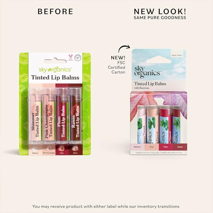 Sky Organics Tinted Lip Balms for Lips to Moisturize, Soften & Add A Wash of Color, Four Assorted Shades, 4pk.-Velvo Beauty