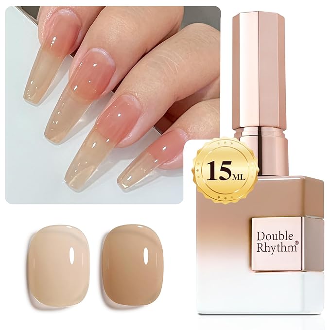 Double Rhythm 0.50 OZ Translucent Gel Polish Same Color Same Bottle Sheer Pastel Neutral Natural Milky 15 ML Jelly UV Nail Art DIY at Home (Pale Nude-A1372)-Velvo Beauty