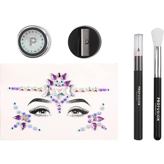 Profusion Cosmetics 5-pc Makeup Look Book, Long Lasting Eye Makeup for Women Eye Brightening Pressed Glitter with Eyeshadow Brush and Black Eyeliner, Easy To Clean and Convenient Makeup Sharpener-Velvo Beauty