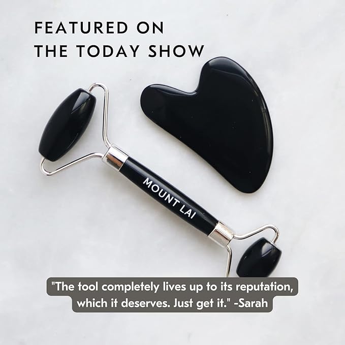 Mount Lai Obsidian Gua Sha Facial Tools, Black Obsidian Gua Sha Facial Tools Set and Roller, Guasha Tool for Face to Relieve Muscle Tension and Reduce Puffiness, Anti Aging Skin Care Sets for Women-Velvo Beauty
