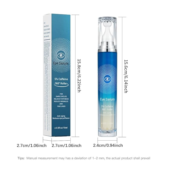 5% Caffeine Eye Serum with 360° Massage Rollerball Topper,Caffeine Eye Cream for Dark Circles,Wrinkles,Puffiness and Fine Lines,Under Eye Roller Cream Eye Bags Treatment for Women and Men-Velvo Beauty