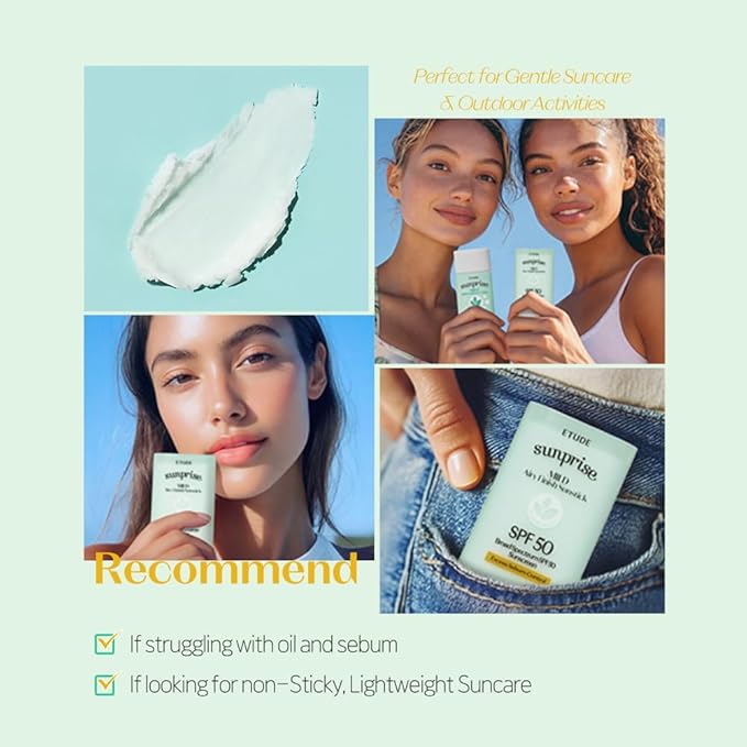 ETUDE Sunprise Mild Airy Finish Sunstick SPF50+ PA++++ Powdery sunscreen, Vegan, Non-Greasy, Sebum Control, Matte Finish, Sensitive Skin Friendly, 19g-Velvo Beauty