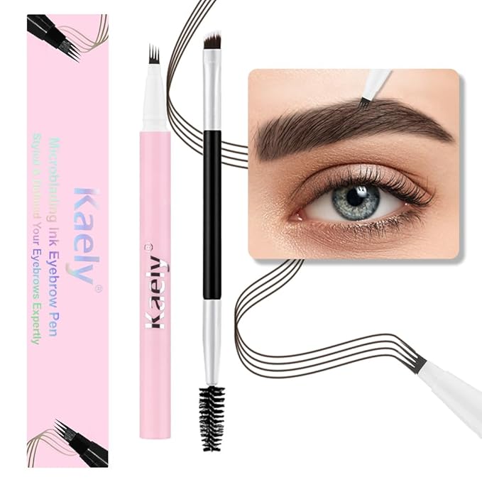 evpct 1Pcs Black Brown Magic Microblading Eyebrow Contouring Pen Brow Pencil, with 4 Brush Micro-Fork-Tips Precise Applicator, Dual-ended Eyebrow Brush, Hair Like Strokes, Natural Looking Brows-Velvo Beauty