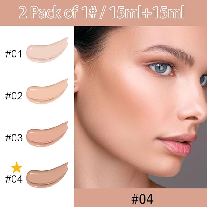 2 Pack Liquid Foundation Cream with Foundation Brush for Face Makeup,Durable Full Coverage Matte Concealer Make Up,Oil Control & Waterproof Base Primer -1 Fl.Oz (#04)-Velvo Beauty