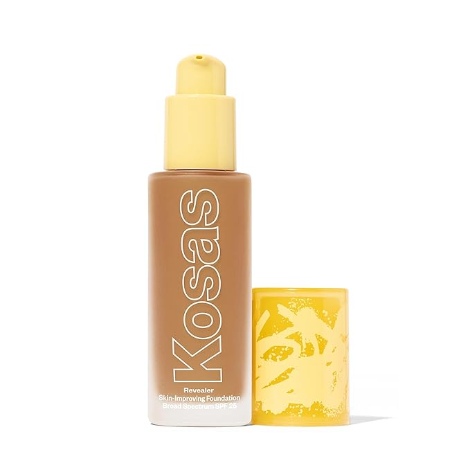 Kosas Revealer Skin-Improving Foundation with SPF 25 Protection - Hydrate, Brighten, Soothe, Plump, Protect Skin - Smoothing Texture, Natural Finish and Clean Formula - Medium Deep Neutral Olive 290-Velvo Beauty