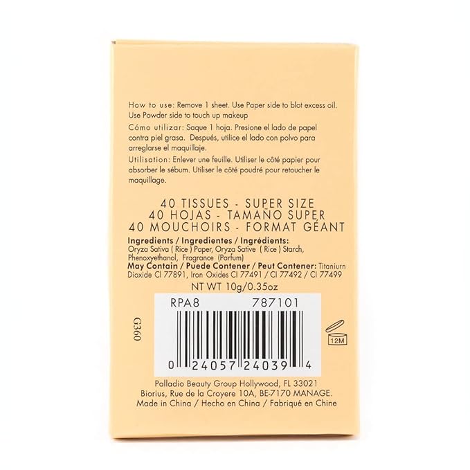 Palladio Face Blotting Tissue Sheets Made from Natural Rice Powder for Oily Skin, Oil Absorbing Paper, 2 Sided, Instant Results, Warm Beige, 40 Count-Velvo Beauty