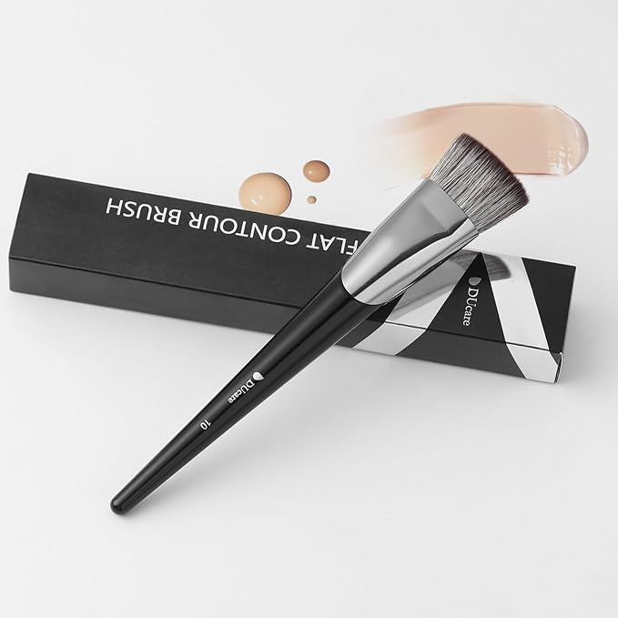 DUcare Foundation Brush Contour Bronzer Self Tanner Makeup Brushes for Liquid Makeup Flat Top Professional Buffing Blending Mineral Powder Face Brush, Black-Velvo Beauty