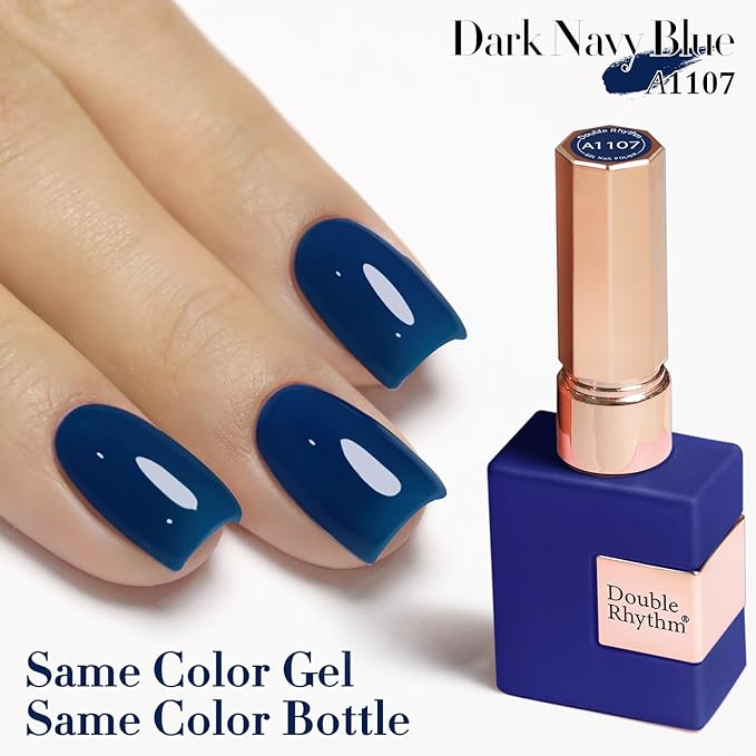 Double Rhythm 0.5Oz Navy Blue Gel Polish Sheer Neutral Natural Light Milky Same Color Same Bottle 15ML Jelly UV Nail Art DIY at Home (Navy Blue-A1107)-Velvo Beauty