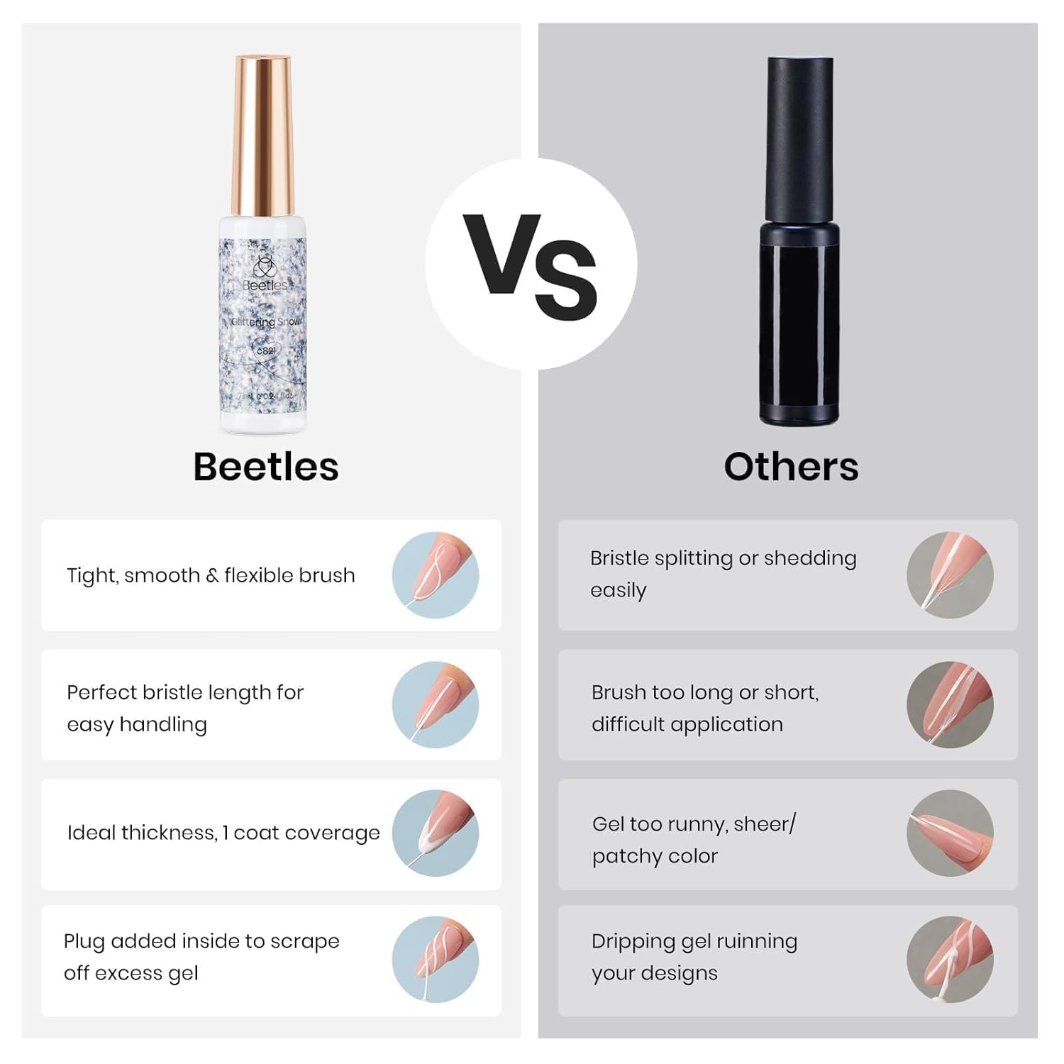 beetles Gel Polish Silver Glitter Gel Polish 1pcs 7ml Reflective Silver Glitter Liner Gel Polish for Gel Art Paint Sparkly Shiny Gel Nail Polish Liner for Women-Velvo Beauty