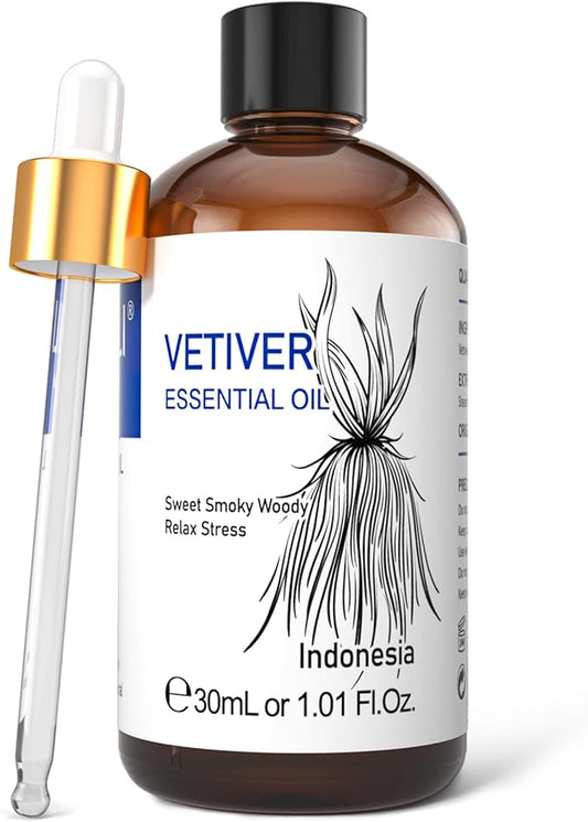 HIQILI 1 Fl Oz Vetiver Essential Oil, 100% Pure Natural for Skin, Candle Making - 30ml-Velvo Beauty