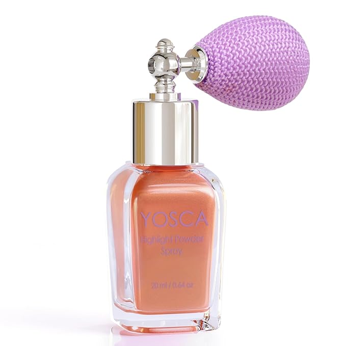 Yosca Highlighter Powder Spray, 20ML Cosmetic Grade Shimmer Powder Glitter Spray Sparkle Highlighter Makeup Festival Concert Accessorise for Rave Clothes Hair Face Nail Art - Metal Stawberry-Velvo Beauty