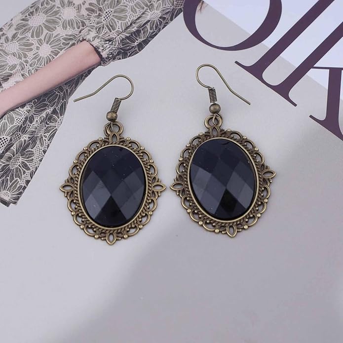 Vintage Black Crystal Drop Earrings Oval Onyx Dangle Earrings Large Onyx Stud Earrings Black Gem Hook Earrings Jewelry for Women and Girls-Velvo Beauty