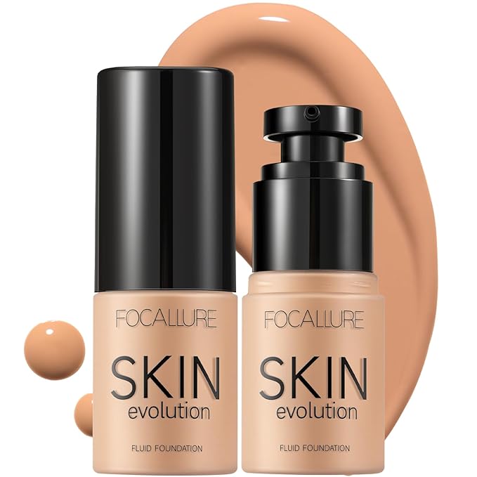 FOCALLURE 2 Pcs Liquid Foundation, Skin Evolution Foundation + Concealer, Full Coverage Foundation Makeup, Durable, Waterproof, Oil-Control, Hides Wrinkles & Lines, Natural Tan-Velvo Beauty