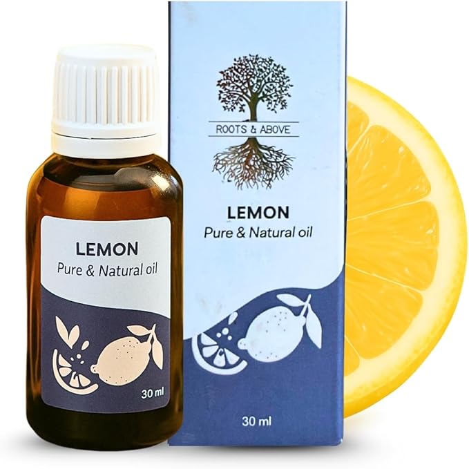 Roots & Above Pure Natural Lemon Essential Oil 1.01 oz/30ml Cold Pressed Oils for Skin, Hair, Massage, Diffusers & Candle Making-Velvo Beauty