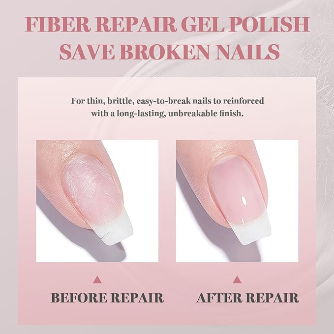 RARJSM Nude Fiber Glass Rubber Base Gel Nail Polish Set 6pcs for Repair Broken Nails Clear Milky White Jelly Rose Pink Strengthener Base Coat Transparent Brush on Building Gel in a Bottle 7.5ml-Velvo Beauty