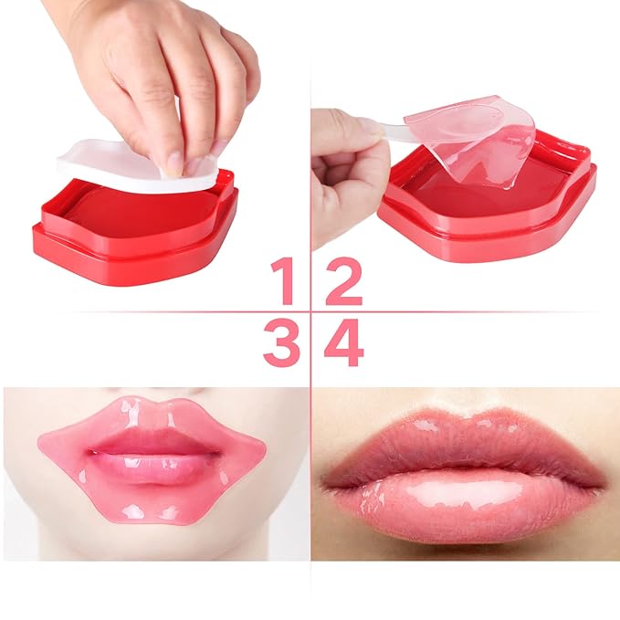 Lip Masks Sheet,Moisturizing Crystal Collagen Gel,Anti-Aging Lip Patches Reduces Lip Lines,Plump Dry Lips Overnight Lip Care,Fall/Winter Collagen Lip Sleep Mask 20 Packs with Box,Red-Velvo Beauty