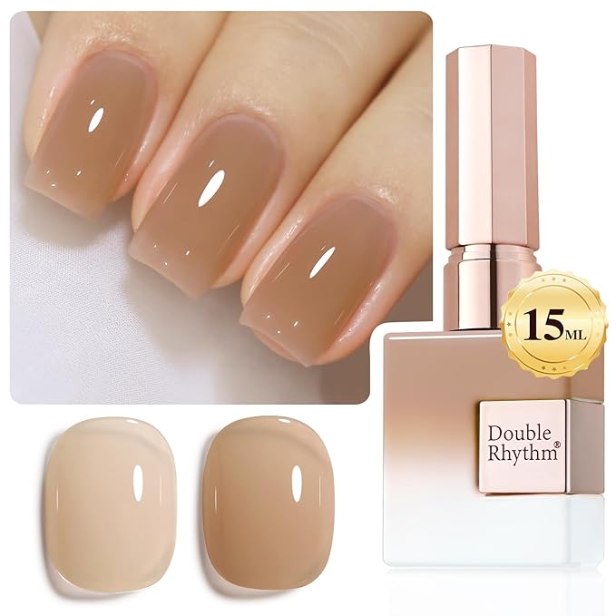 Double Rhythm 0.5Oz Translucent Gel Polish Sheer Neutral Natural Light Milky Same Color Same Bottle 15ML Jelly Nail Art DIY at Home (Nude-A1372)-Velvo Beauty