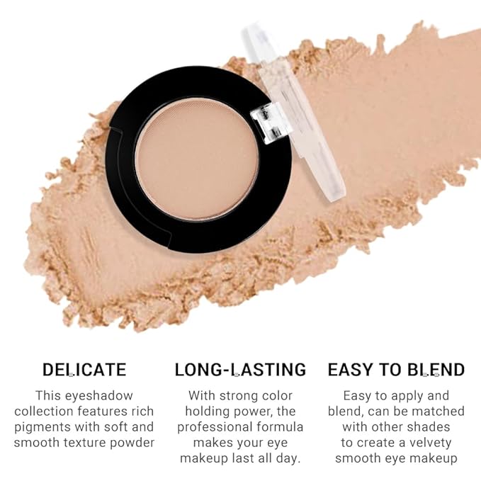 Single Matte Eyeshadow Makeup Palette, Neutral Dark Brown Eyeshadows Singles, Monochrome Eye Shadow Palette Makeup for Women, de sombras de ojos, Highly Pigmented Daily Evening Girls Eyeshadow-Velvo Beauty