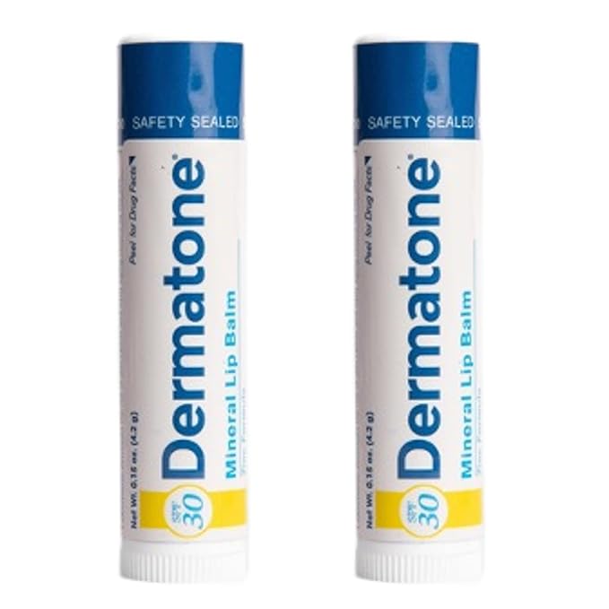 Dermatone Mineral Lip Balm SPF 30 | Moisturizing, Reef Safe, Oxybenzone Free | Broad Spectrum Sunburn Protection | Zinc Oxide Lip Sunscreen | Lip Balm with Sunscreen SPF 30 | 0.15 oz (2-Pack)-Velvo Beauty