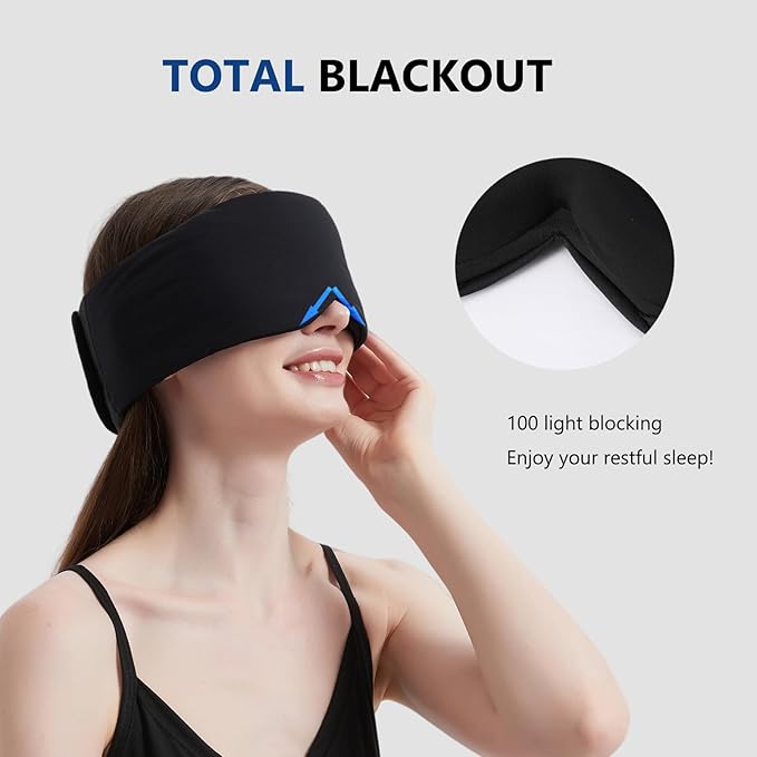 Sleep Mask ALASKA BEAR Wraparound Cool for Sensitive Sleeper Side or Back, Women and Men, Adjustable Headband Eye Mask and Earmuff Blindfold for Full Blackout, Upgraded w/o Buckles-Velvo Beauty