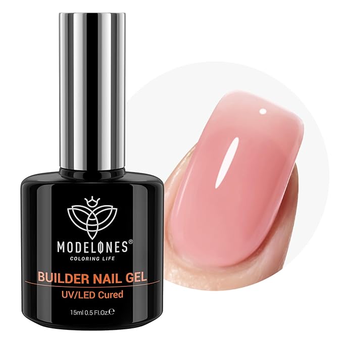 modelones Builder Nail Gel, 8-in-One Jelly Pink Builder, Peachy Pink Rubber Base Gel Polish, LED Lamp Cured Nude Color Base Hardener, Apex Building Strengthener Extension for Girls Home DIY Salon-Velvo Beauty