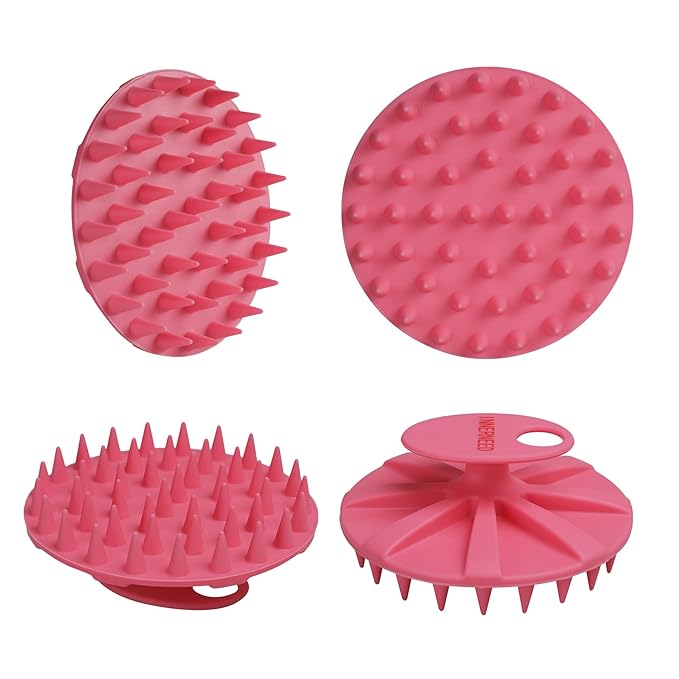 INNERNEED Scalp Massager Shampoo Brush, Wet & Dry Manual Scalp Care Head Scrubber Hair Washing, Soft Silicone Bristles, for Hair Growth, Dandruff Removal (Black+Pink)-Velvo Beauty