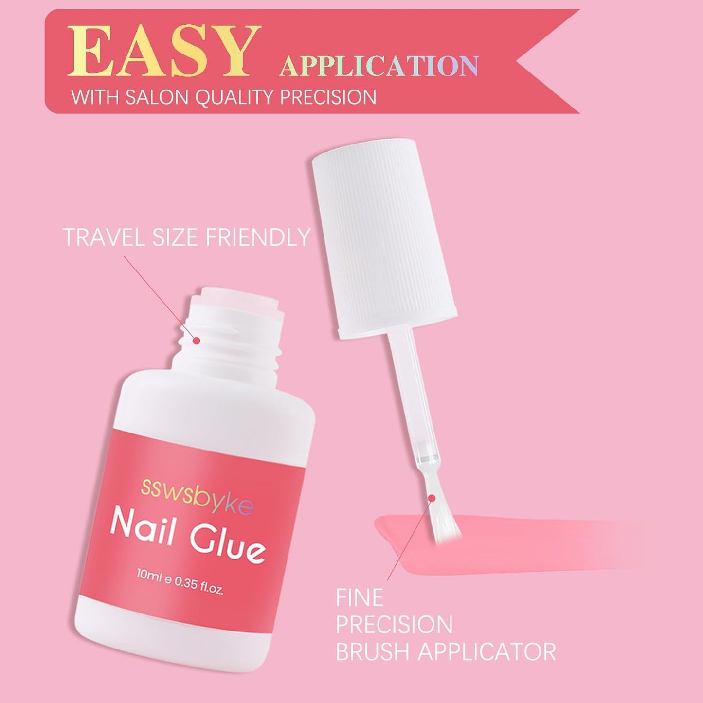 Super Strong Nail Glue for Press Ons, Brush On Press On Nail Glue for Acrylic Nail Tips, SSWSBYKE 10ml Quick Drying Long Lasting Bonding Adhesive, Mess-Free Application-Velvo Beauty