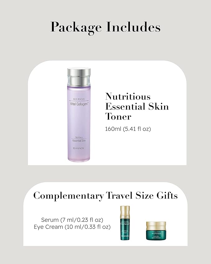 ISA KNOX Age Focus Vital Collagen Essential Toner, Prime Wrinkle for All Serum & Prime Eye for All Cream with Vitamins C, B12 & E (177 ml/5.99 fl oz) Korean Skincare-Velvo Beauty