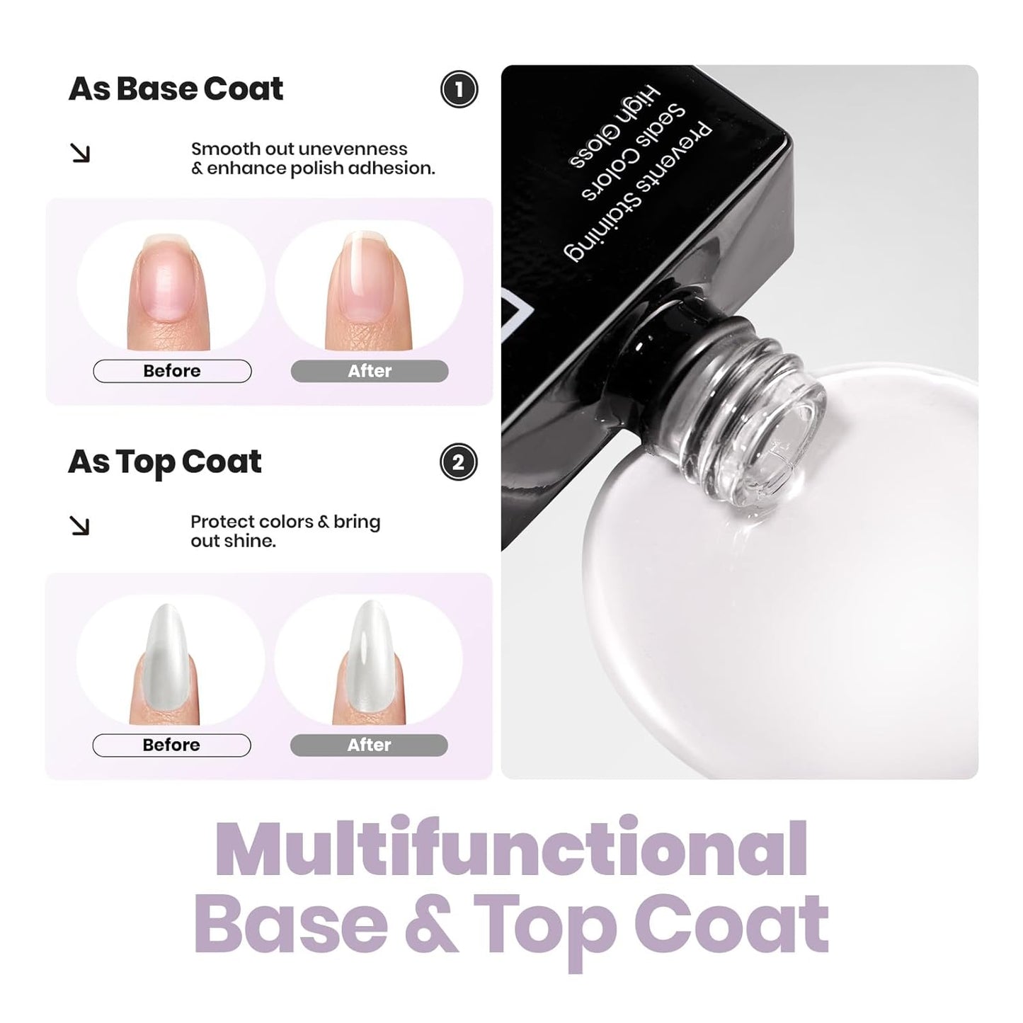 Beetles Pearl White Nail Polish and 2 in 1 Base & Top Coat Set, Fast Drying & Natural Nail Strengthen, Nail Lacquer Shimmer-Like Pearlescent Sheen, No UV Lamp Needed for DIY Nail Art Gifts for Women-Velvo Beauty