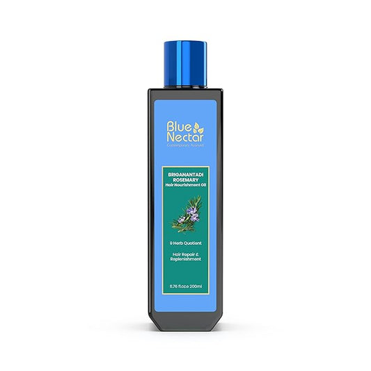 Blue Nectar Rosemary Oil with Bhringraj, Amla and 9 Herbs for Natural Hair Growth (6.76 Fl Oz)-Velvo Beauty