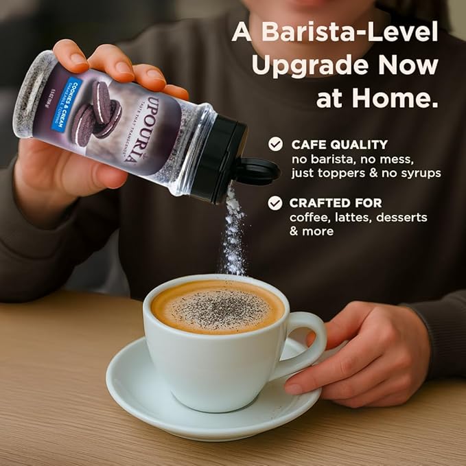 Upouria Cookies & Cream Coffee Topper, Vegan, Rich Flavor Enhancer for Coffee, Hot Chocolate, Ice Cream, 5.5oz-Velvo Beauty