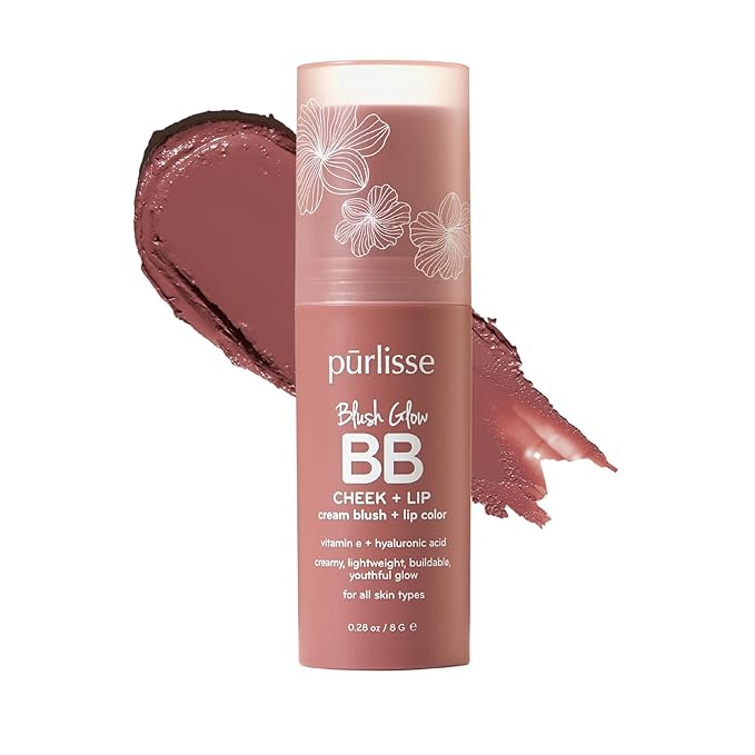 pürlisse Blush Glow BB Lip and Cheek Tint - Hydrating & Buildable 2-in-1 Cream Blush Stick for Cheeks & Lips - Formulated with Nourishing Vitamin E & Hyaluronic Acid - Moving Mauve (.28 oz)-Velvo Beauty